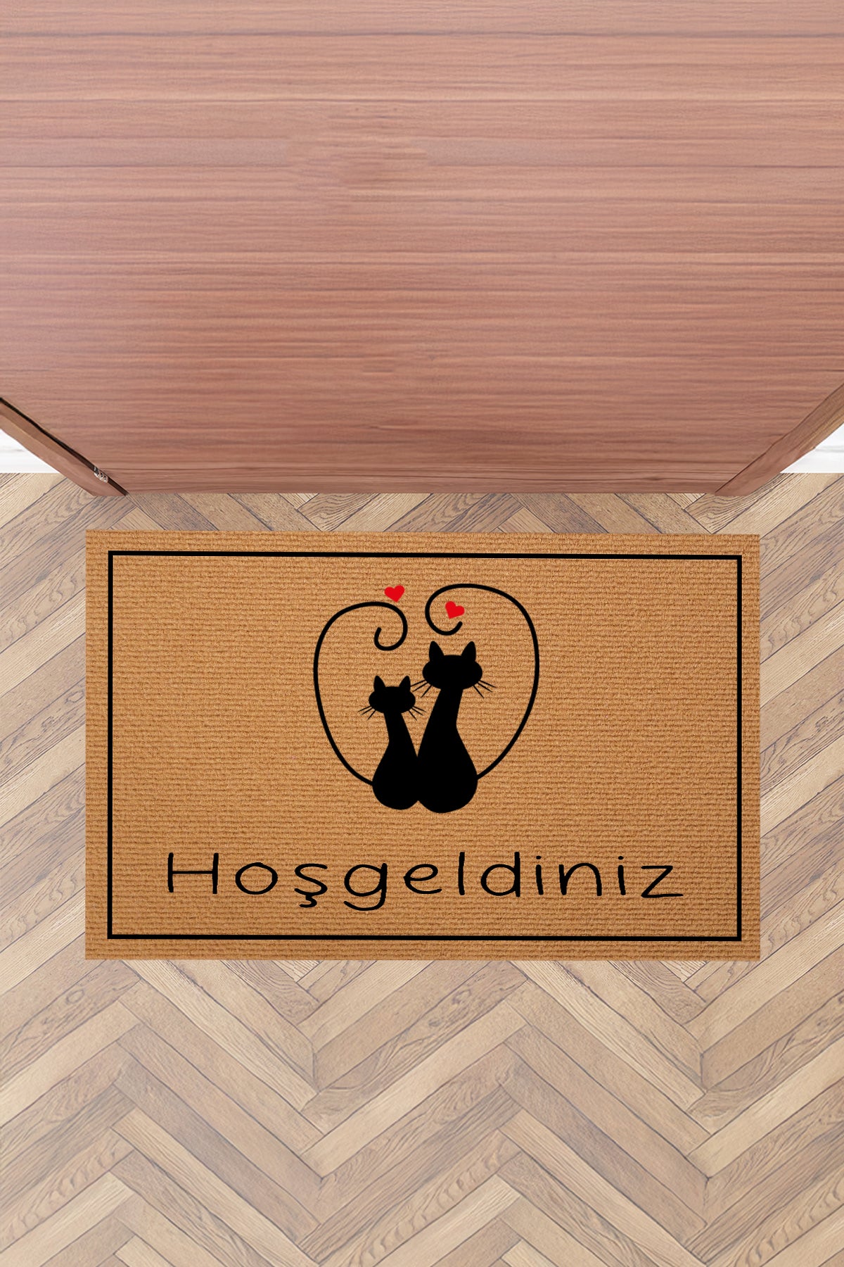 Mind Kedi ve Hoşgeldiniz Tasarımlı Kapı Önü Paspası - Şık, Dayanıklı ve Kaymaz Dış Kapı Paspası