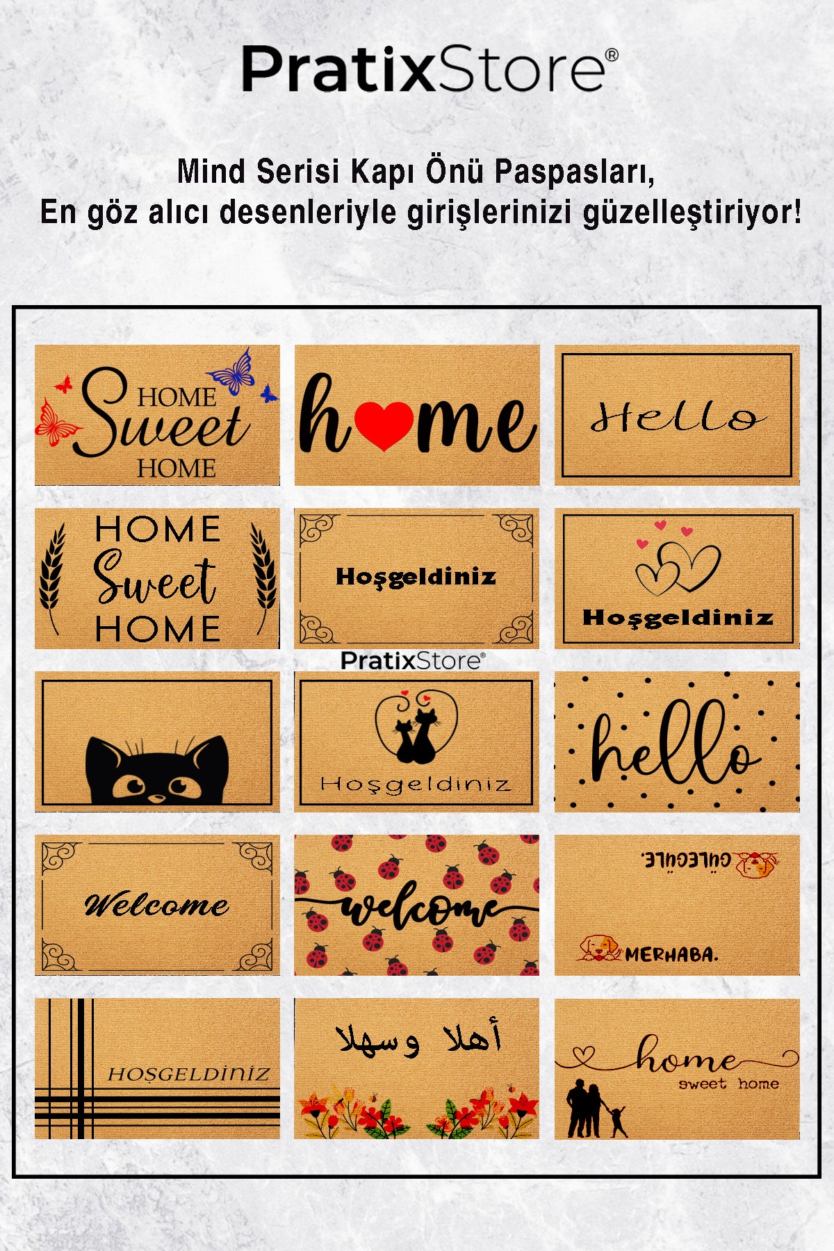 Mind Buğday Ve Home Sweet Home Tasarımlı Kapı Önü Paspası -Şık, Dayanıklı ve Kaymaz Dış Kapı Paspası