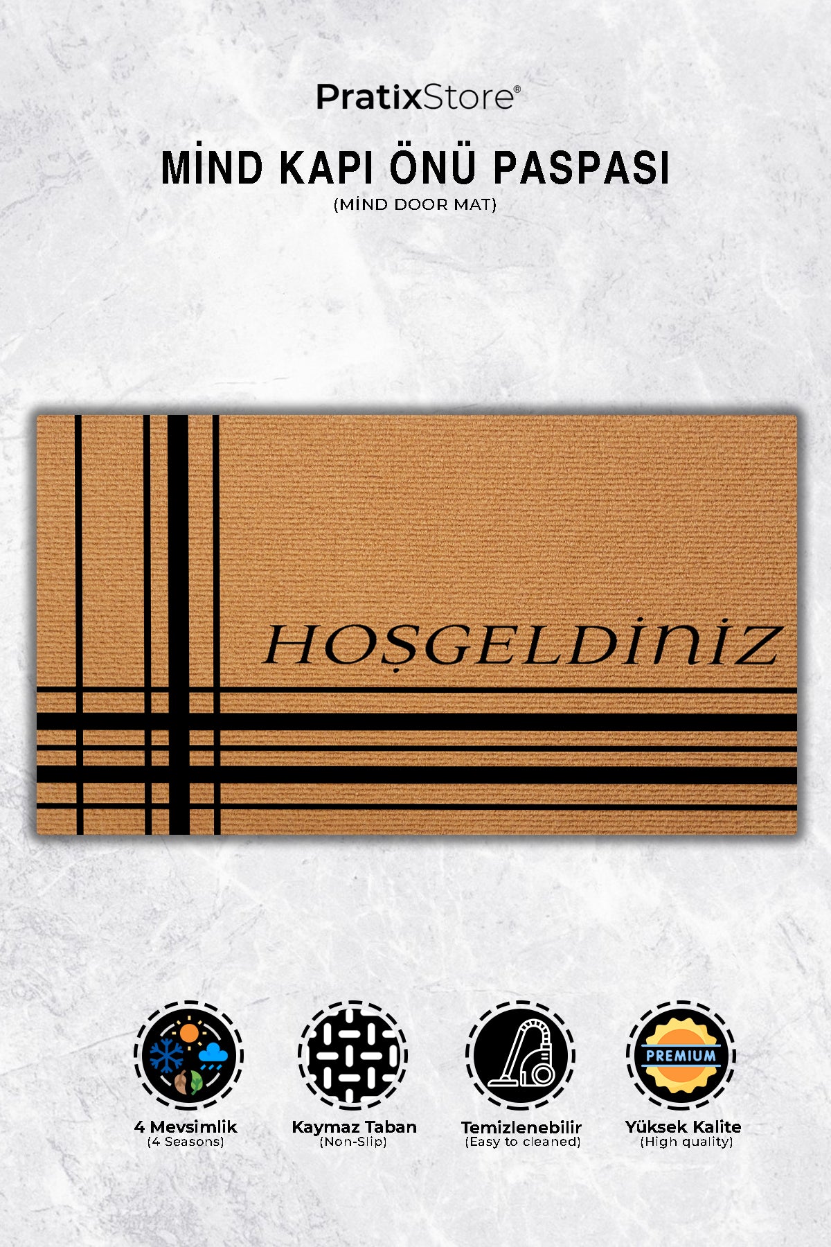Mind Hoşgeldiniz Tasarımlı Kapı Önü Paspası - Şık, Dayanıklı ve Kaymaz Dış Kapı Paspası